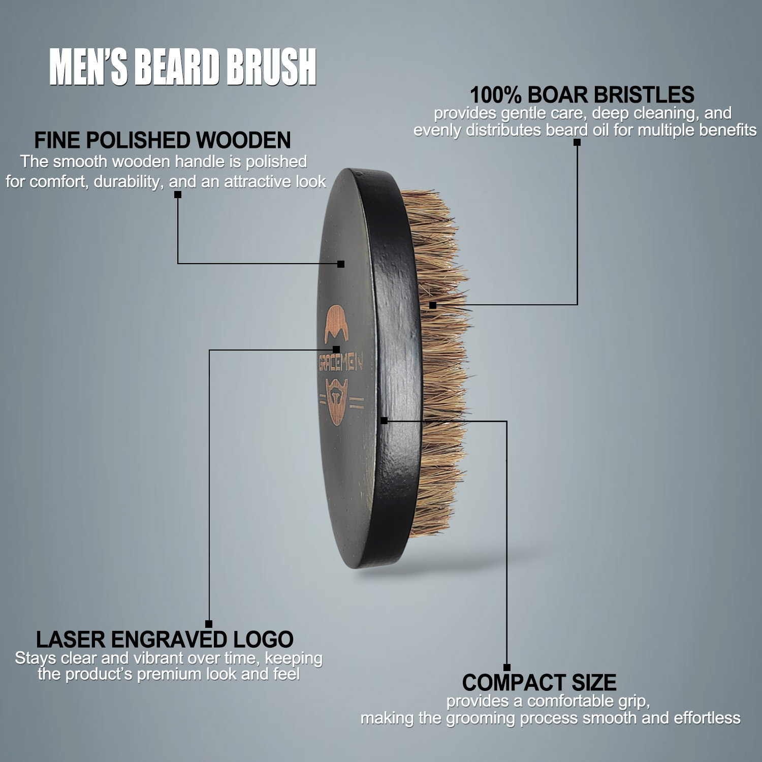 Gracemen Beard Brush - Natural - Hair Care For Men recension och pris